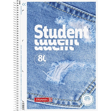 Тетрадь Brunnen Student Premium Jeans, на пружине, микроперфорация, линейка, 90 гр/м2, А4, 80 листов В линейку - 4